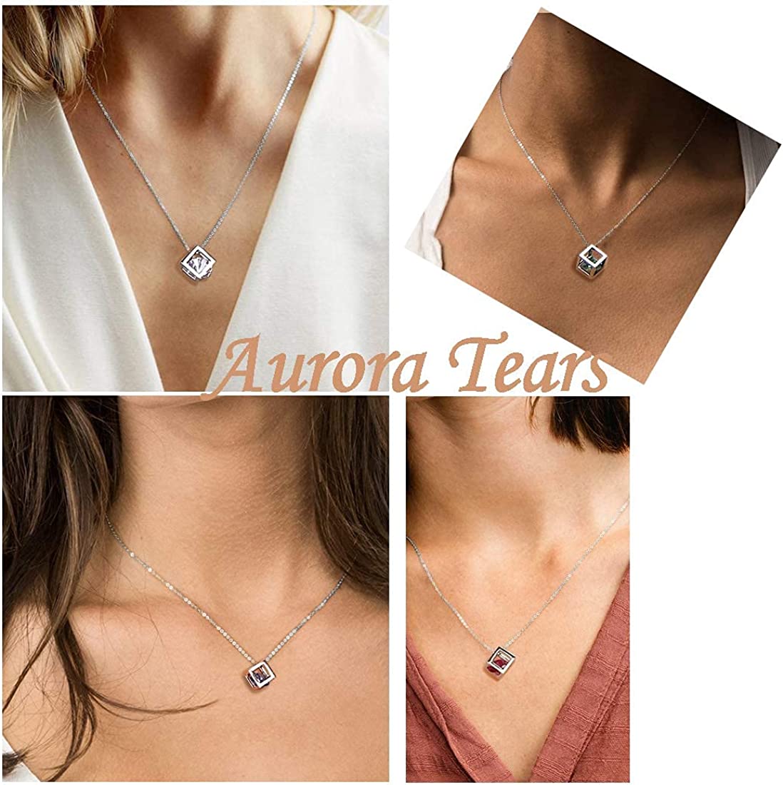 Birthstone Necklace/Earring 925 Sterling Silver Women Cross/3D Cube/Cresent Moon Birth Stone Jewelry Mens Birthday Gift Anniversary Present - Image 7